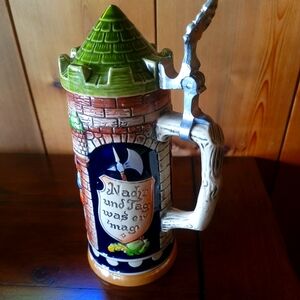 Vintage W. Germany Gerz Ceramic Stein With Ceramic Castle Lid.